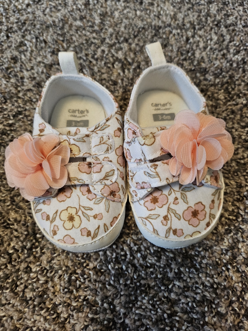 Carter's White Canvas Baby Sneakers with Peach Floral Accents